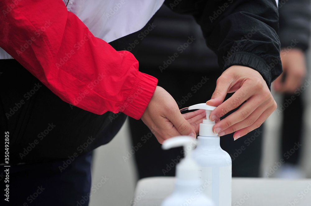 Korean Disinfecting with Hand Disinfectant Stock Photo Adobe Stock