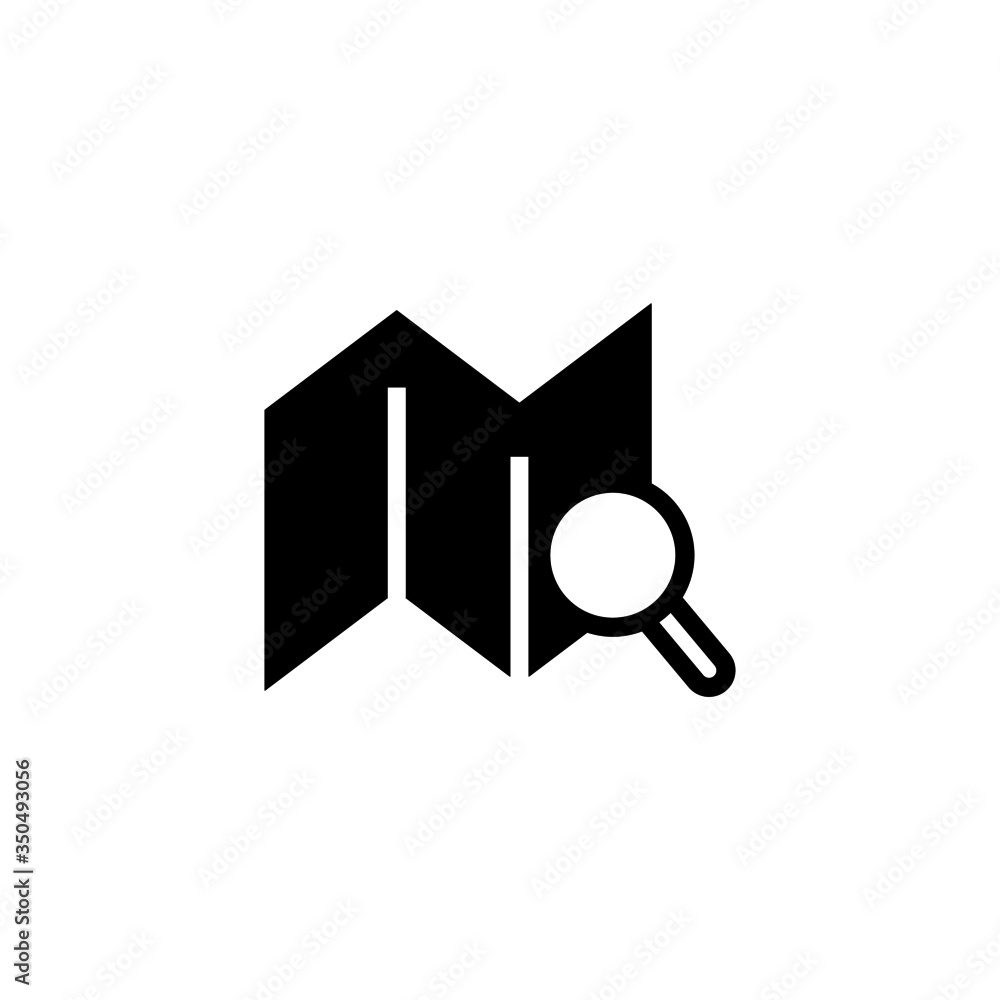 Map search vector icon in black solid flat design icon isolated on white background Map search vector icon in black solid flat design icon isolated on white background