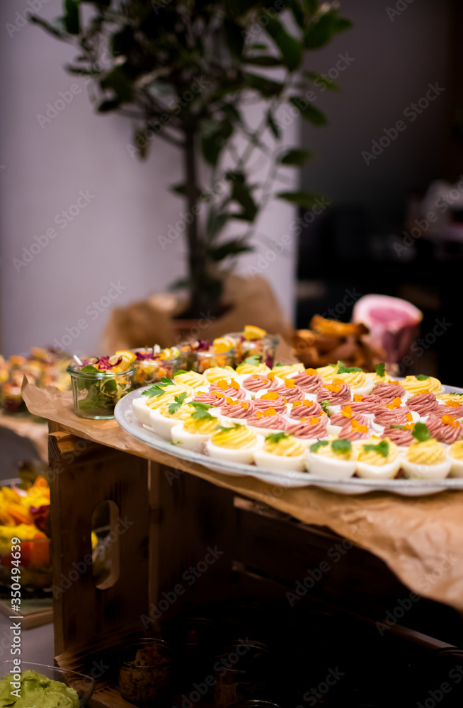 Deviled eggs on a platter, hotel brunch buffet Deviled eggs on a platter, hotel brunch buffet