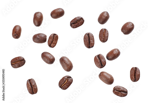 Coffee beans isolated on white. Close up.