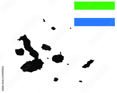 Galapagos Islands vector map silhouette illustration isolated on white background. Fag of Galapagos. High detailed. Vulcan islands near to South America.