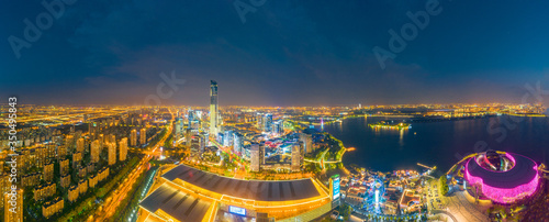 Night view of Hudong CBD  Suzhou City  Jiangsu Province  China