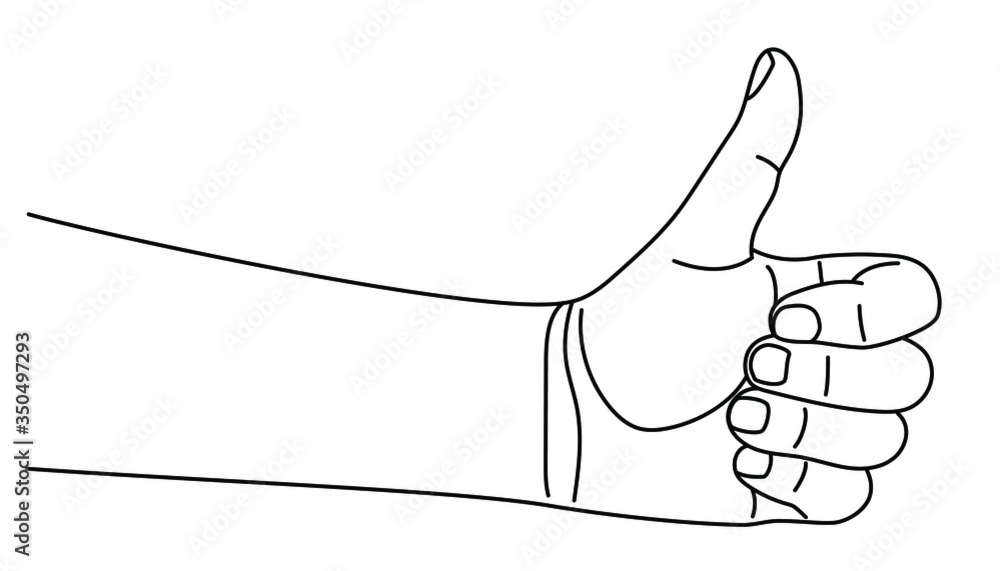 Hand position with gesture of pointing thumb up. Success concept in