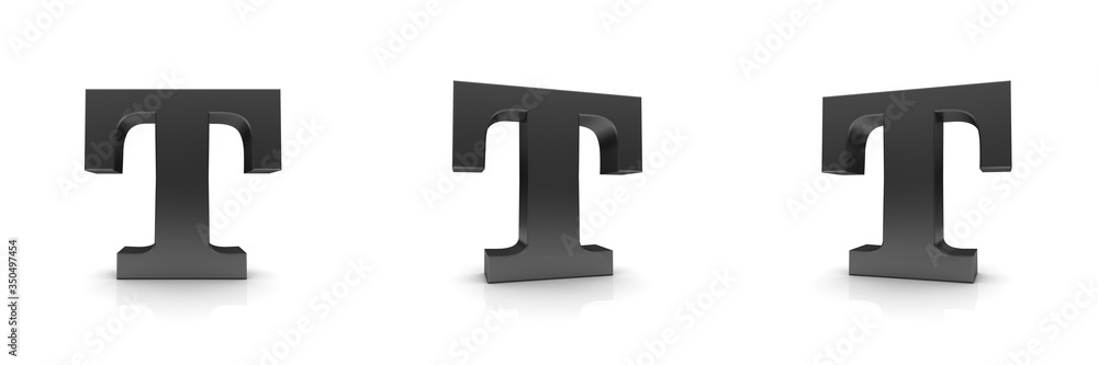 T letter 3d black sign T letter 3d black sign
