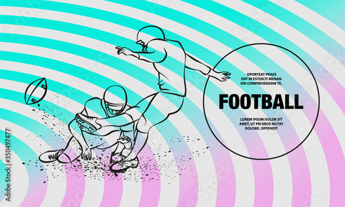 American Football Kicker Hits the Ball. Vector outline of Football players sport illustration.