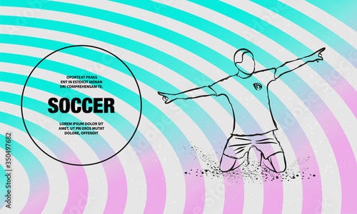Soccer player celebrating a goal. Vector outline of Soccer player sport illustration.