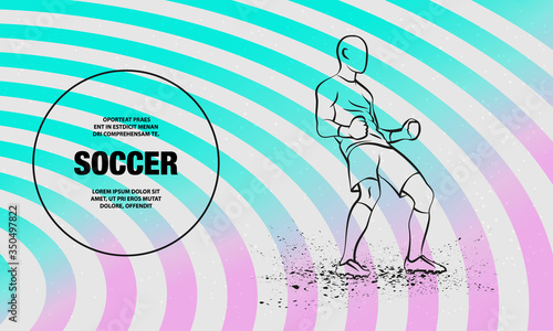 Soccer winner gesture silhouette of a football player. Vector outline of Soccer player sport illustration.