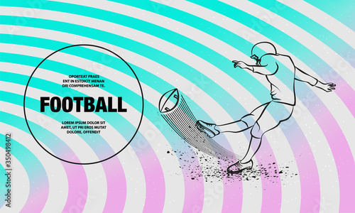 American football kicker hits the ball. Vector outline of football player sport illustration.