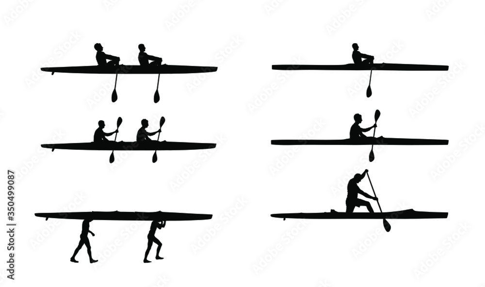 Teamwork kayakers paddling double kayak in competition race vector