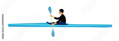 Sport man kayaking vector illustration isolated on white background. Canoe or kayak vector. Sportsmen during sprint race rafting by boat.