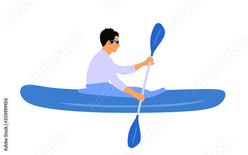 Sport man kayaking vector illustration isolated on white background. Canoe or kayak vector. Sportsmen during sprint race rafting by boat.