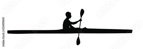 Sport man kayaking vector silhouette illustration isolated on white background. Canoe or kayak vector. Sportsmen during sprint race rafting by boat.