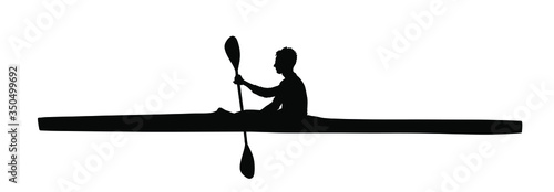 Sport man kayaking vector silhouette illustration isolated on white background. Canoe or kayak vector. Sportsmen during sprint race rafting by boat.