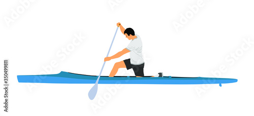 Sport man kayaking vector illustration isolated on white background. Canoe or kayak vector. Sportsmen during sprint race rafting by boat.