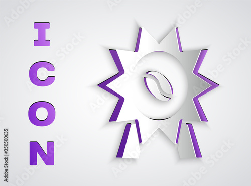 Paper cut Medal for coffee icon isolated on grey background. Premium quality coffee badge. Paper art style. Vector