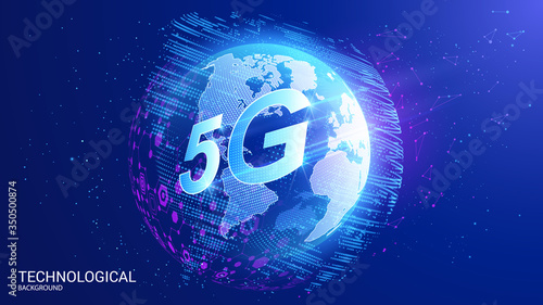 Vector. The fifth generation of 5G mobile broadband. Wi-fi Digital antenna arrays. Worldwide global information network. Modern technology and innovation. Planet Earth. The future of communications.