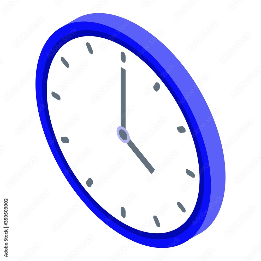 Blue wall clock icon. Isometric of blue wall clock vector icon for web design isolated on white background Blue wall clock icon. Isometric of blue wall clock vector icon for web design isolated on white background