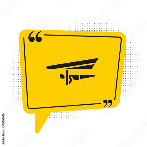 Black Hang glider icon isolated on white background. Extreme sport. Yellow speech bubble symbol. Vector