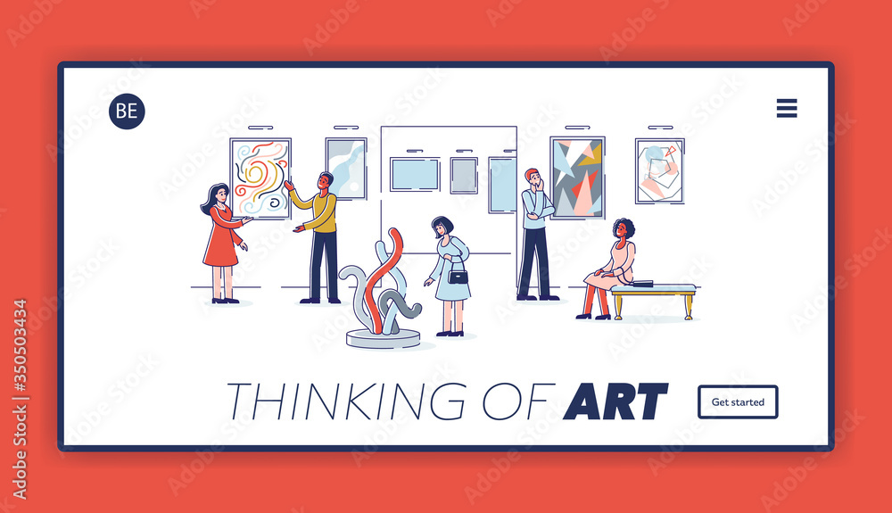 Modern Art Concept. Website Landing Page. Group Of People Visit Art Gallery. People Examine Creative Artworks or Exhibits in Museum. Web Page Cartoon Linear Outline Flat Style. Vector Illustration Modern Art Concept. Website Landing Page. Group Of People Visit Art Gallery. People Examine Creative Artworks or Exhibits in Museum. Web Page Cartoon Linear Outline Flat Style. Vector Illustration