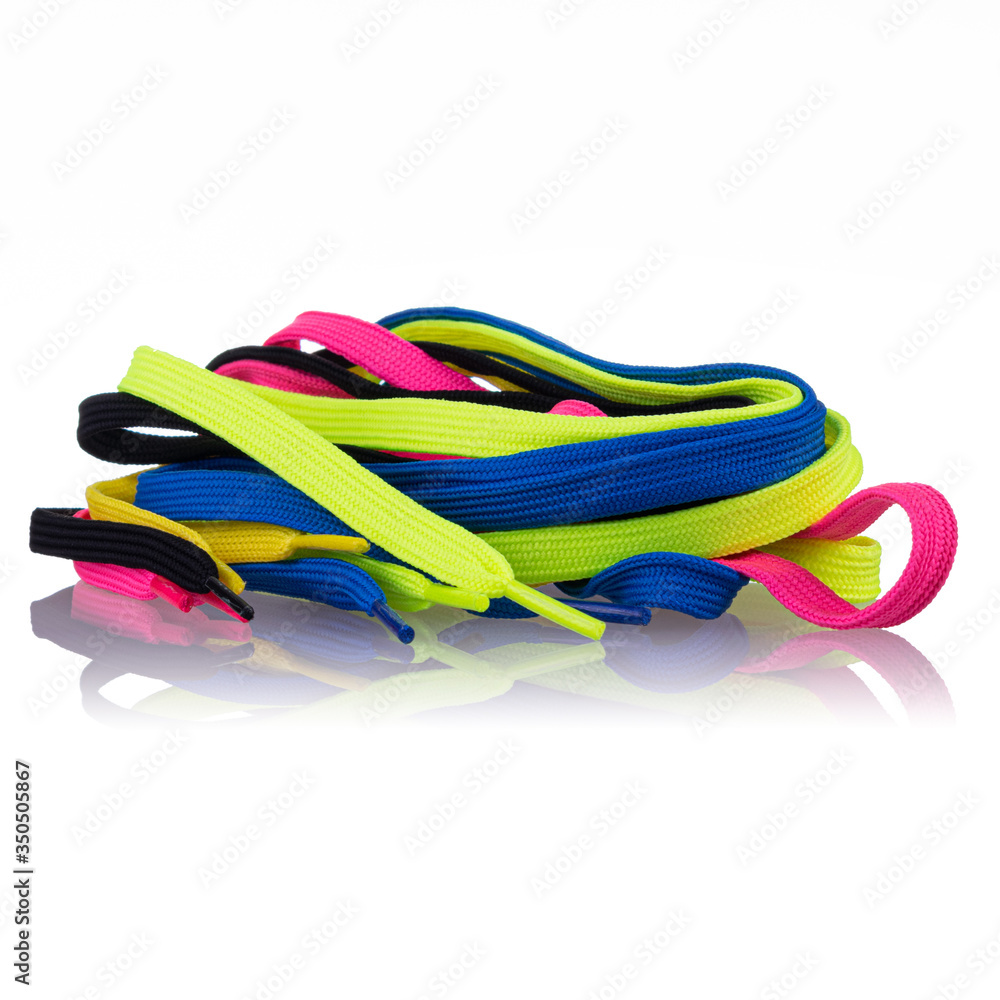 colorful shoe laces white isolated background