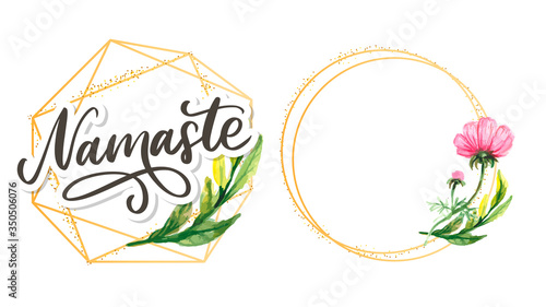 Hand drawn namaste card. Hello in hindi. Ink illustration. Hand drawn lettering background. Isolated on white background. Positive quote. Modern brush calligraphy.