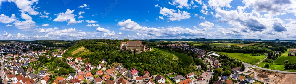 Aerial view, Stettenfels Castle, Untergruppenbach, Baden-Württemberg, Germany,