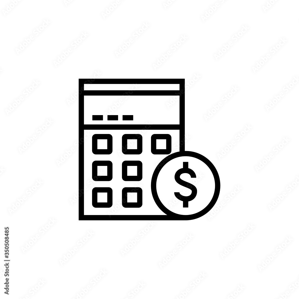 Calculator and dollar vector icon in linear, outline icon isolated on white background Calculator and dollar vector icon in linear, outline icon isolated on white background
