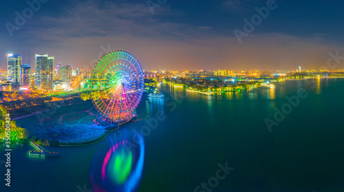 Night view of Jinji Lake East CBD, Suzhou City, Jiangsu Province, China