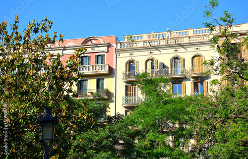 Traditional Facade with Balconies in a Modernist House in Barcelona, Spain

