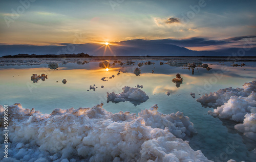 Salt crystals on surface of Dead Sea, Israel