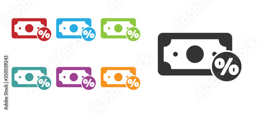 Black Money percent icon isolated on white background. Percent loyalty wallet sign. Set icons colorful. Vector