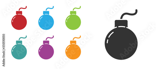 Black Bomb ready to explode icon isolated on white background. Set icons colorful. Vector