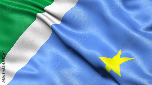 3D illustration of the Brazilian state flag of Mato Grosso do Sul waving in the wind.