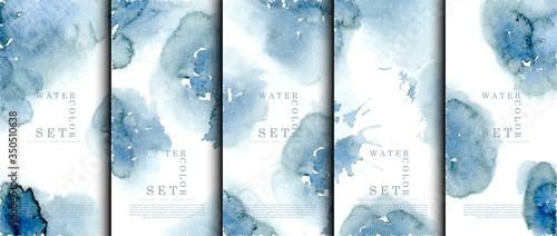 Watercolor Set abstract pattern texture light navy blue background template vector