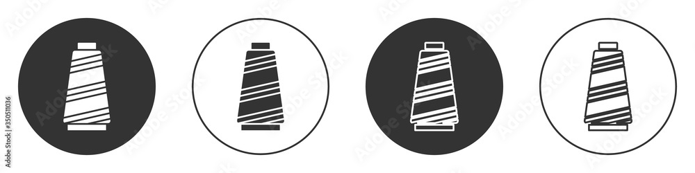 Black Sewing thread on spool icon isolated on white background. Yarn spool. Thread bobbin. Circle button. Vector Black Sewing thread on spool icon isolated on white background. Yarn spool. Thread bobbin. Circle button. Vector