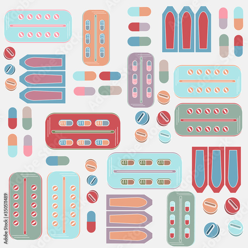 pattern on the theme medicine multicolored tablets vector illustration, design, background