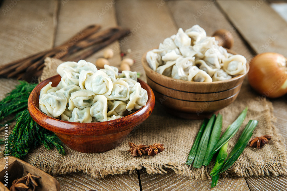 Russian national cuisine boiled dumplings pelmeni Russian national cuisine boiled dumplings pelmeni