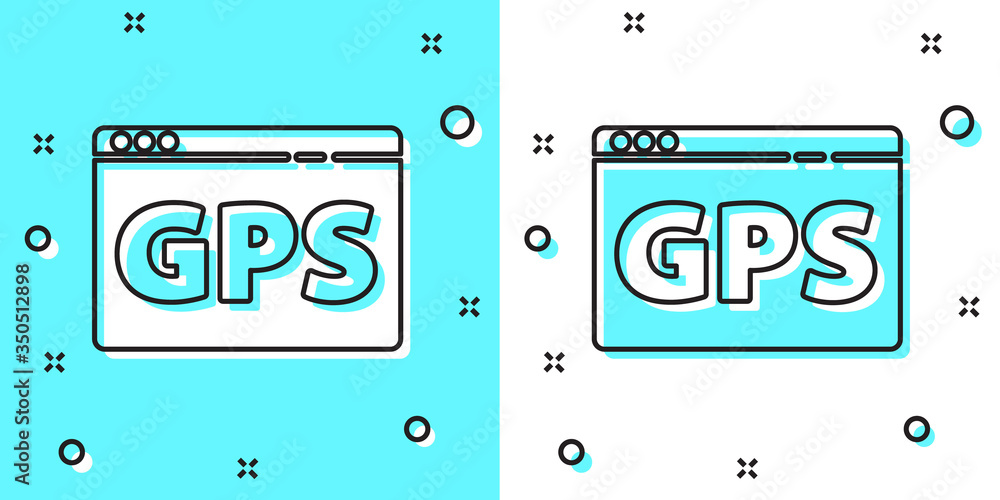 Black line Gps device with map icon isolated on green and white background. Random dynamic shapes. Vector Black line Gps device with map icon isolated on green and white background. Random dynamic shapes. Vector