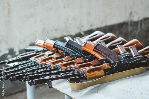 AK black assault rifle automatic weapon dangerous gun. Automatic weapons