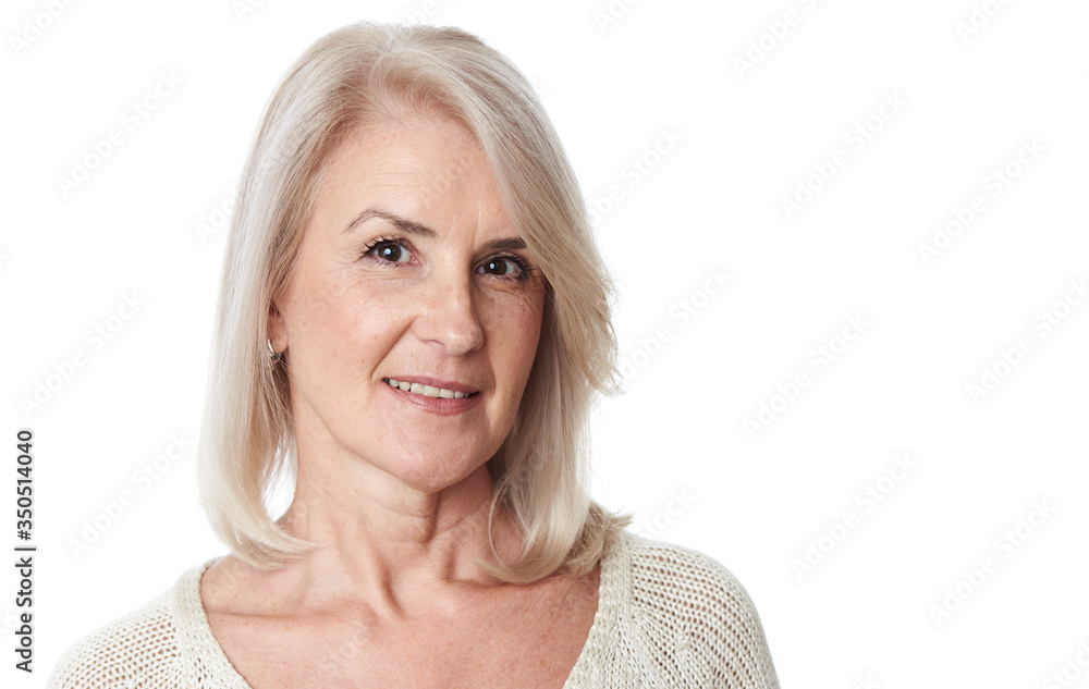 Beautiful senior woman portrait isolated on white Beautiful senior woman portrait isolated on white