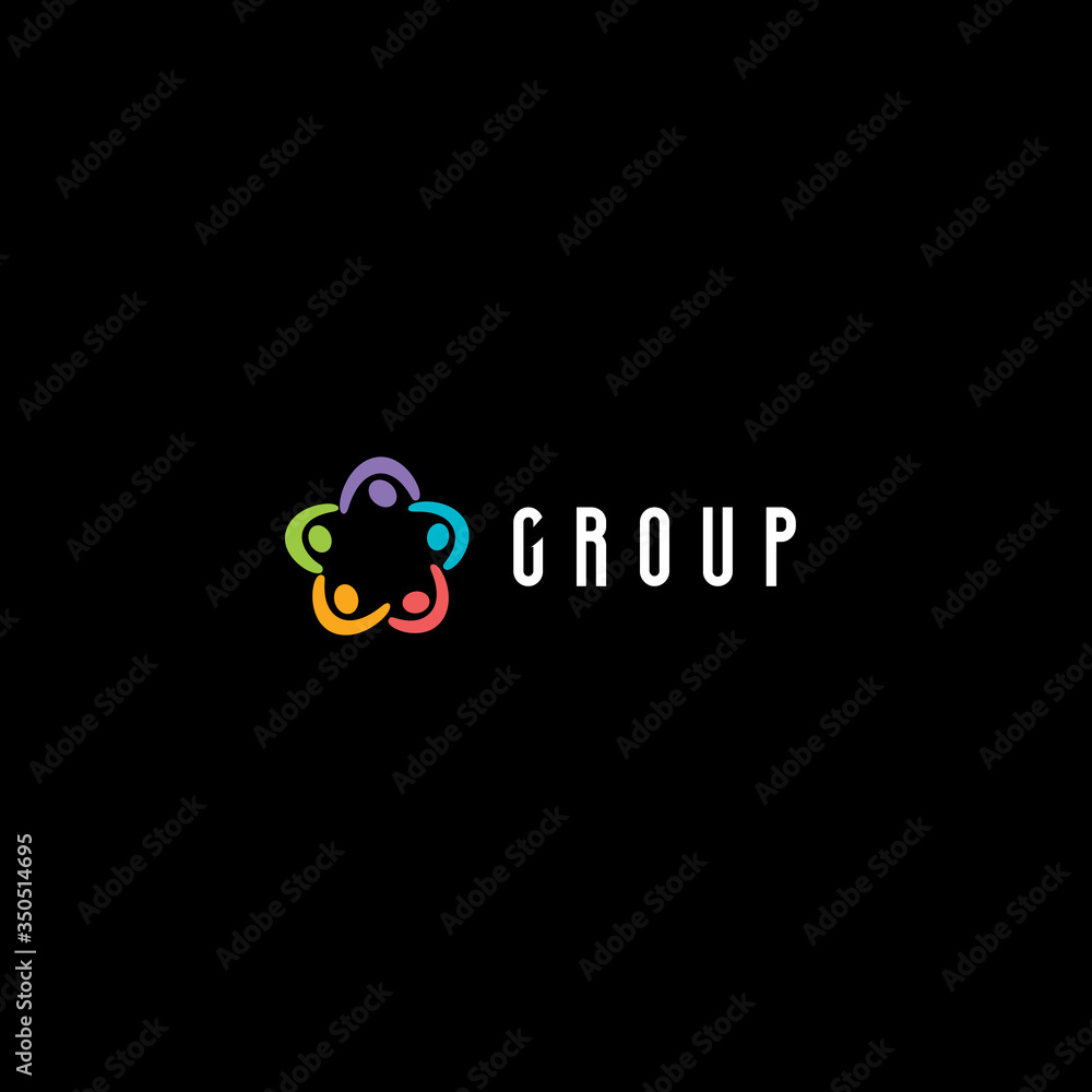 Corporate group meeting logo. People holding hands logotype. International team collaboration icon. Team-building sign. Family and children symbol. Social unity. Colorful flower vector illustration.