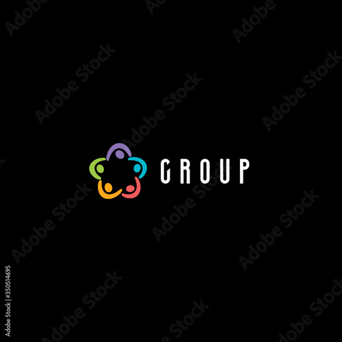 Corporate group meeting logo. People holding hands logotype. International team collaboration icon. Team-building sign. Family and children symbol. Social unity. Colorful flower vector illustration.