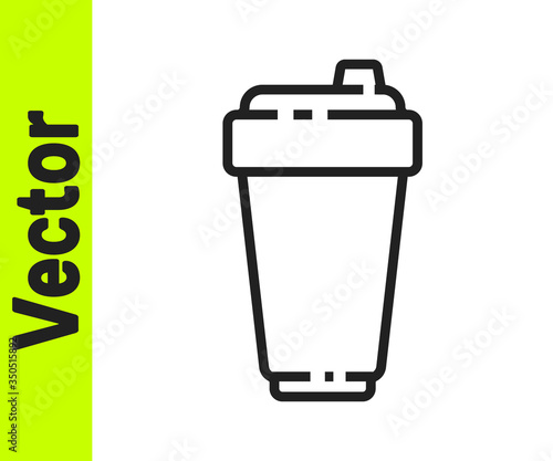 Black line Fitness shaker icon isolated on white background. Sports shaker bottle with lid for water and protein cocktails. Vector