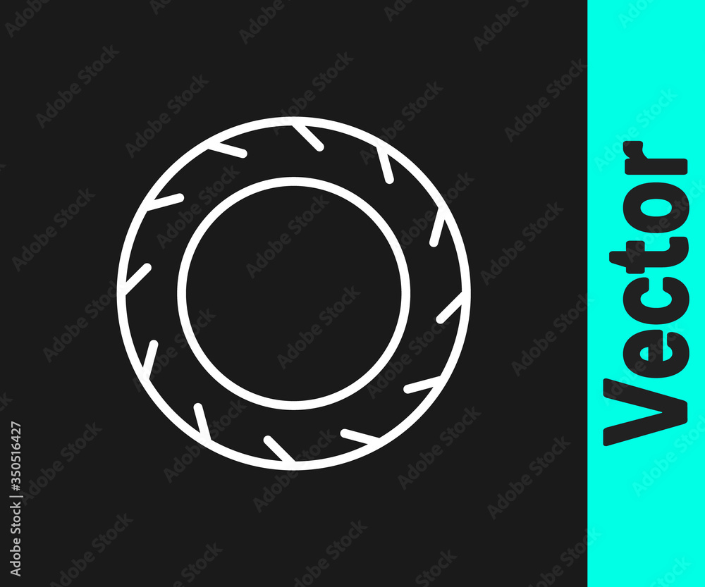 White line Car tire wheel icon isolated on black background. Vector White line Car tire wheel icon isolated on black background. Vector