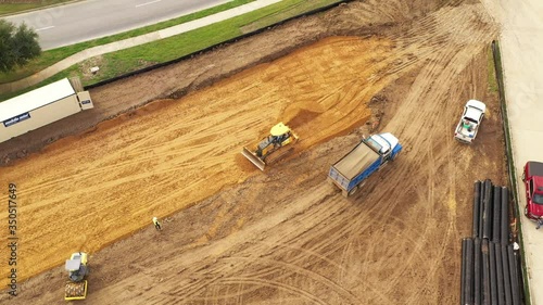 Bulldozer Leveling Dirt Fill on a Construction Jobsite, Bryan, Texas, USA