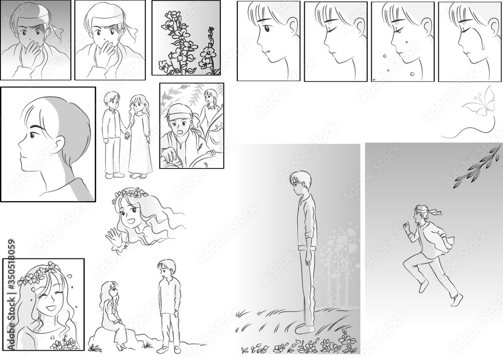 man and woman comic face set man and woman comic face set