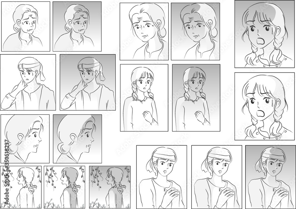 man and woman comic face set man and woman comic face set
