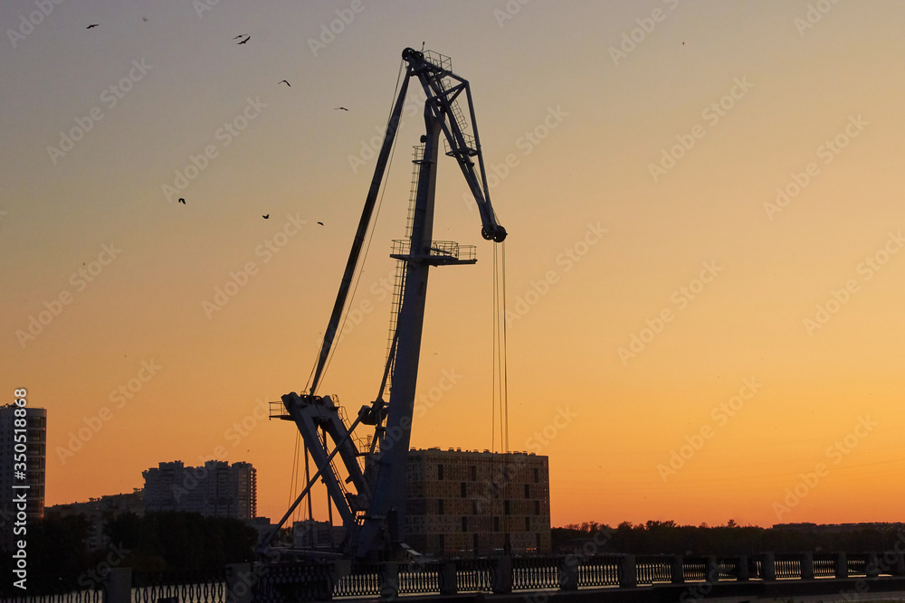 Industrial construction cranes the construction of an building Industrial construction cranes the construction of an building