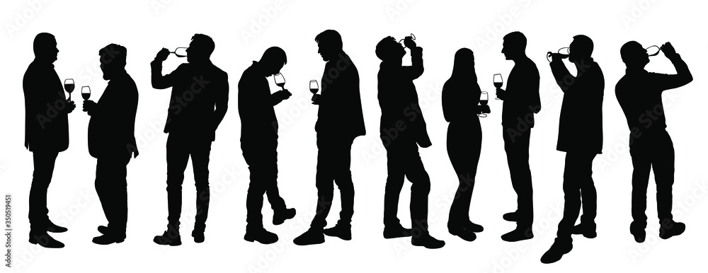 Business people meeting and drinking wine vector silhouette isolated on