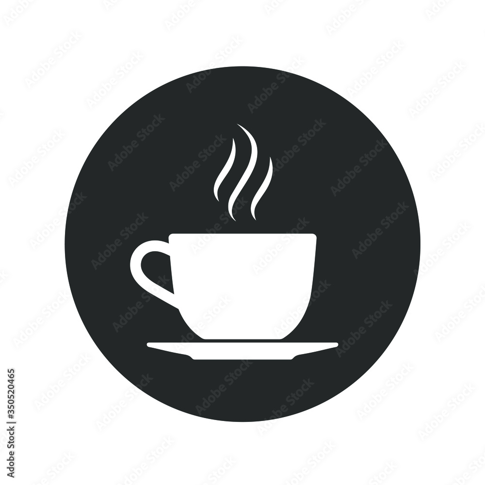 Cup with vapour icon. Cup with hot drink graphic sign in the circle isolated on white background. Vector illustration Cup with vapour icon. Cup with hot drink graphic sign in the circle isolated on white background. Vector illustration